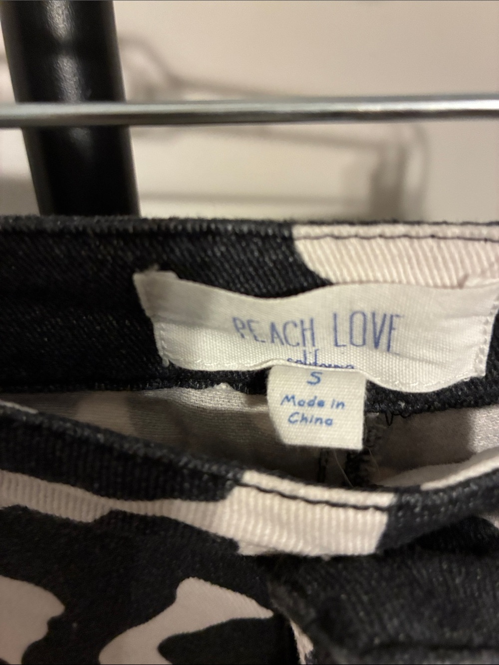 Peach Love Cow Print Flare Jeans Black White Western Bell Bottom Stretchy Small - Picture 3 of 6